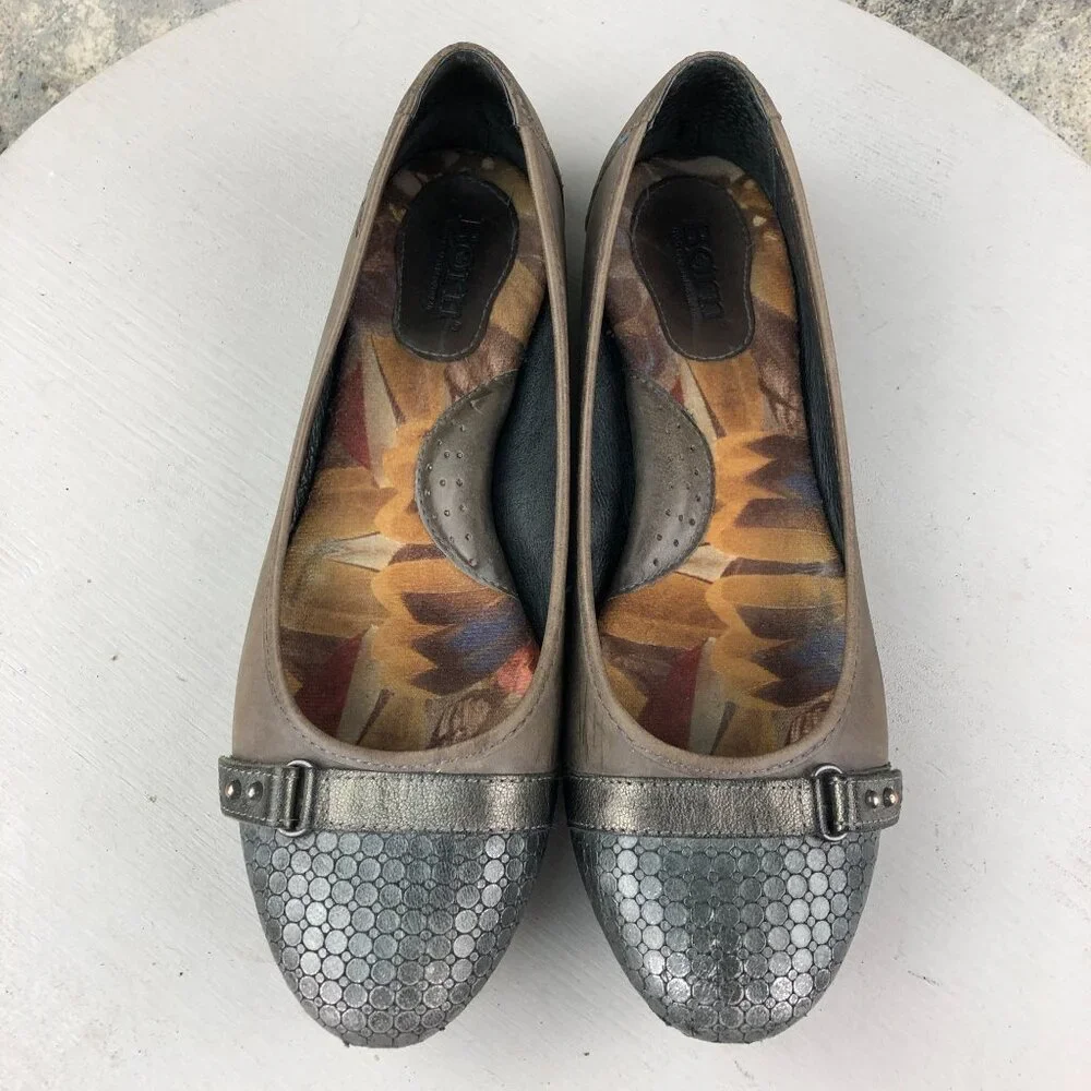 Born Women's Size 8 Masia Brown Leather Cap Toe Buckle Slip On Ballet Flats
